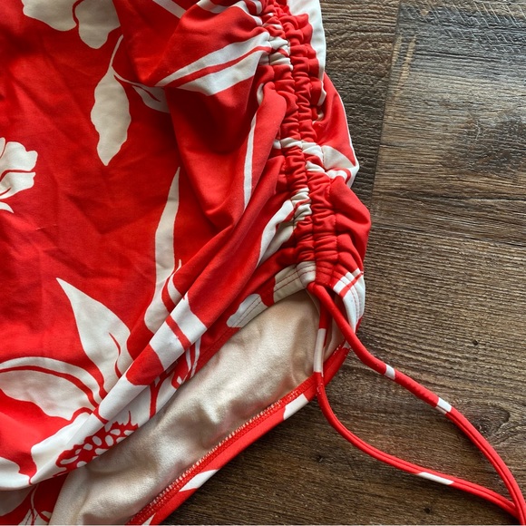Kona Sol Red Floral Cinch Side Tie One Piece Swimsuit - Picture 9 of 12